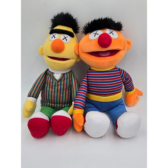 KAWS x Sesame Street Bert & Ernie Plush Set — Excellent Pre-owned, Tags Intact - Picture 1 of 3